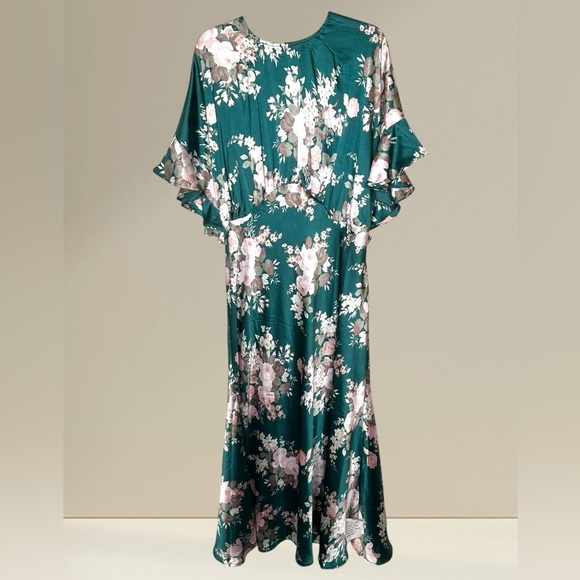 ASOS Curve Women’s 18 Jade Floral Silky Midi Dress Open Back NWT Wedding Cruise - Picture 1 of 14